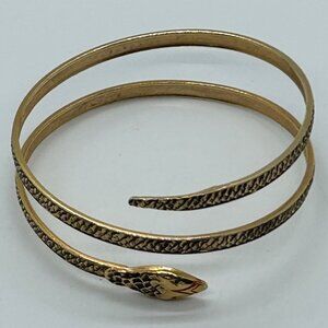 Vintage Snake Bracelet Egyptian Style Gold Tone Armlet With Chased Metal, Enamel